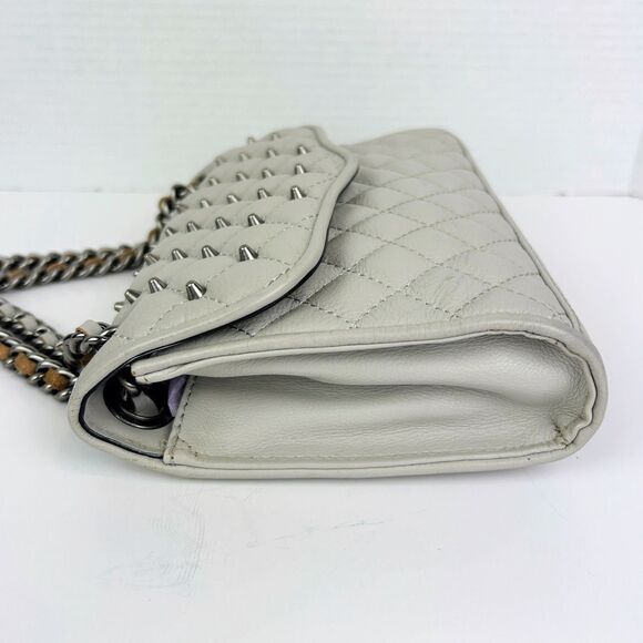 Rebecca Minkoff Quilted Affair Studded Mini Crossbody or Shoulder Flap Bag Grey - Picture 5 of 15